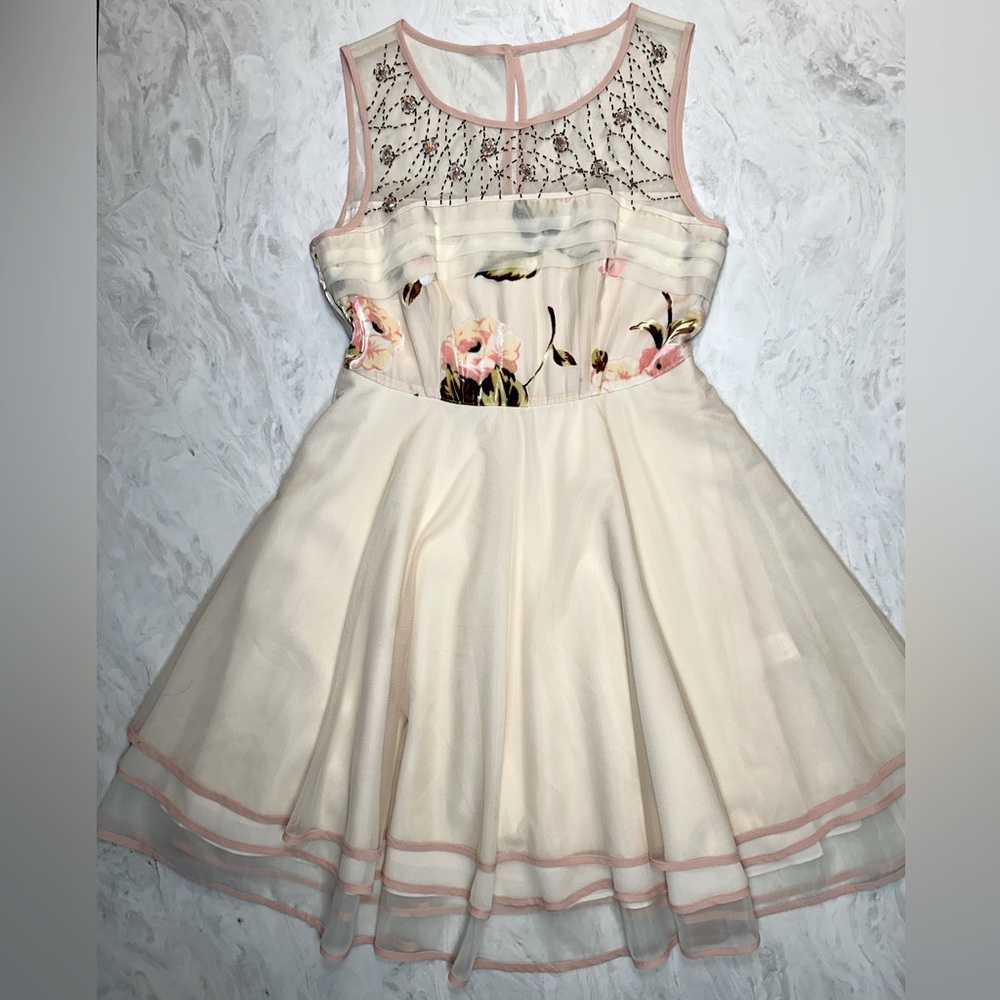 (Free Gift with $500+Purchase) NEW Cocktail Dress with Hand-Beaded Floral Design